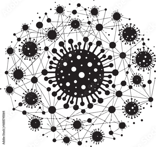 World Map with COVID-19 Network silhouette