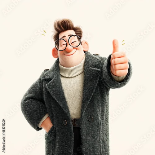Cheeky boss winking and giving thumbs up with sparkles, expressing approval. Looped video.