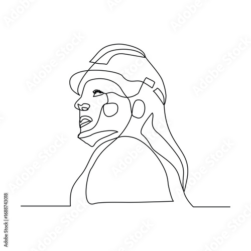 Continuous line drawing of standing building construction worker and engineering woman. One line art of architect or engineer mechanic. Vector illustration editable stroke