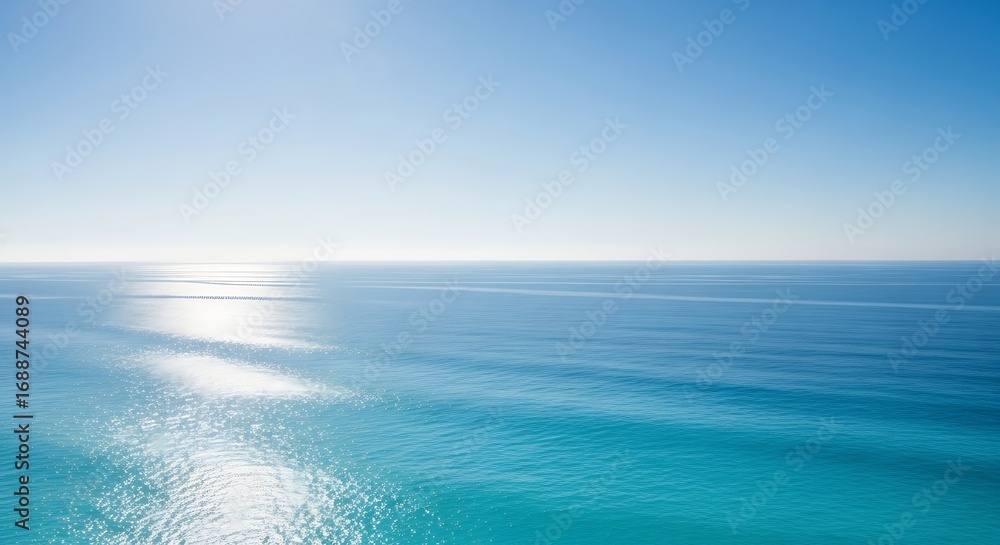 Obraz premium Bright blue sea with sun reflecting on the surface on a clear day