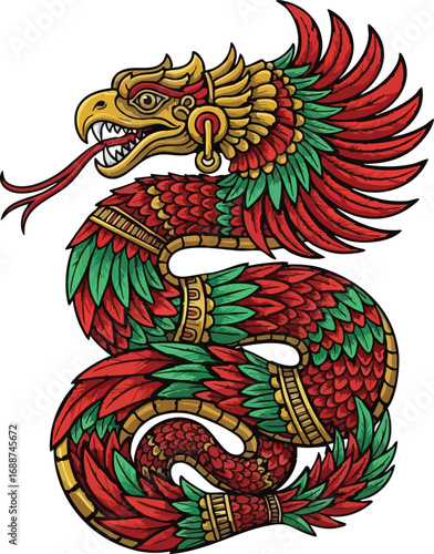 Vector illustration of Quetzalcoatl , aztec dragon quetzalcoatl mexican god