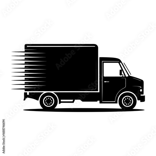 black silhouette of delivery truck with speed motion concept