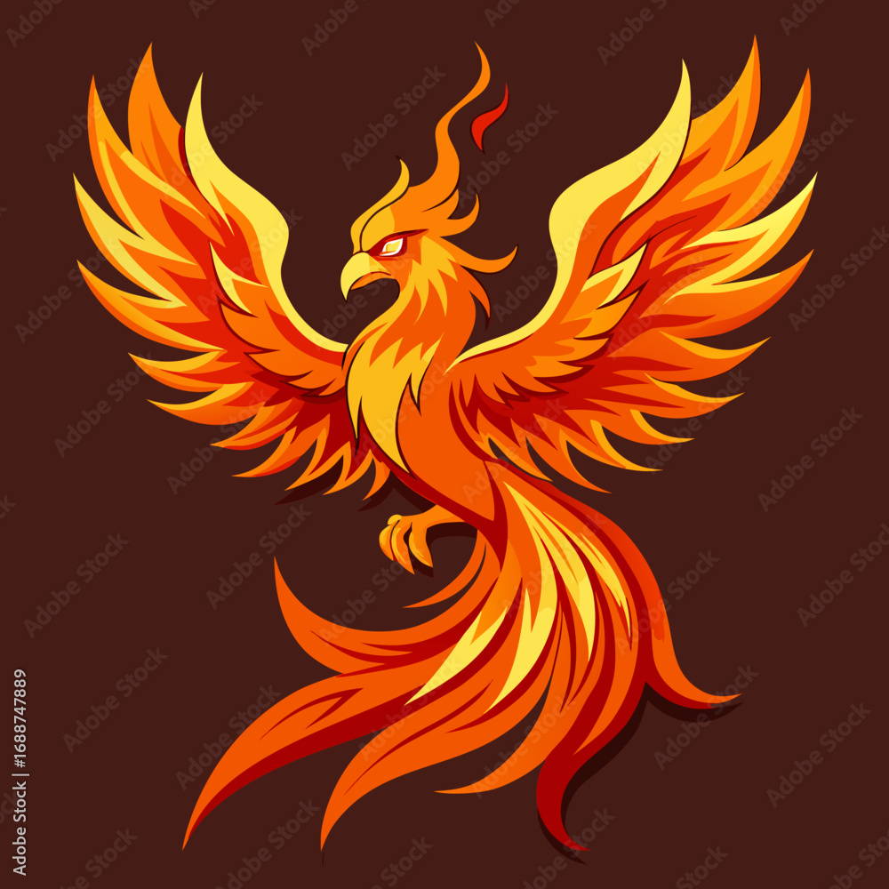 Fototapeta premium Mythical phoenix bird glowing with flames, vector style.