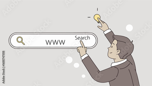 Businessperson finding a solution online idea internet search innovation concept illustration.