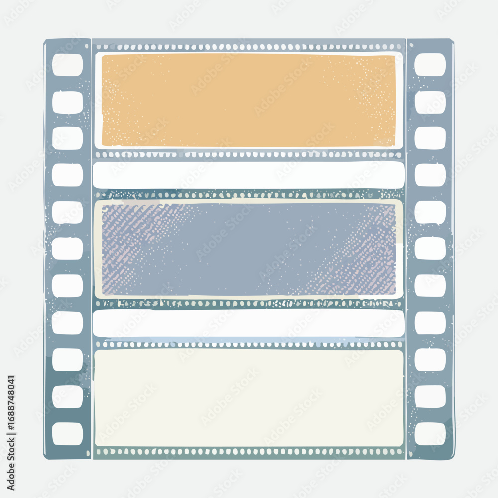 Obraz premium Vector filmstrip border with distressed perforations and speckle noise retro photo frame design
