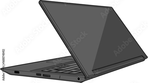 Dark Gray Laptop Computer Slightly Open Technology Illustration Digital Device Modern Design.