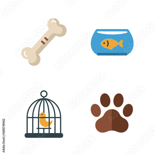 Pet Icons: Bone, Fishbowl, Birdcage, Paw Print.