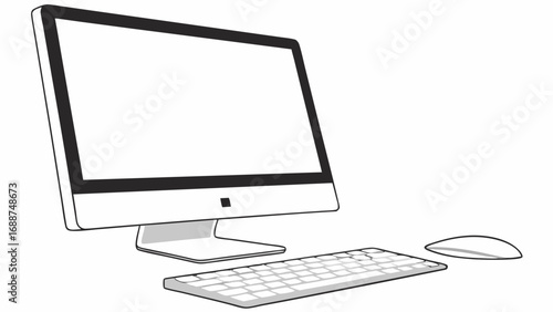 Desktop Computer Keyboard Mouse Mockup Technology Workspace Office Digital Device Gadget Computer Screen Blank Screen Interface Illustration Design Element Graphic Simple Clean Modern Minimalist Flat.