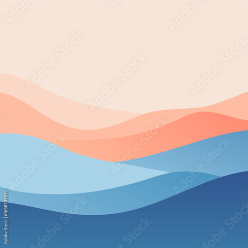 Vector minimal landscape of rolling mountains layered in soft gradient bands balanced horizon design