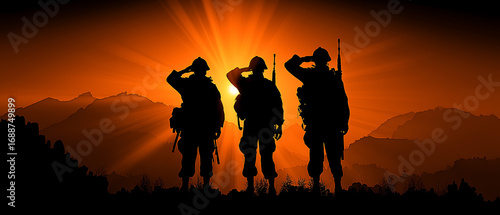 Soldiers saluting at sunset military army veterans memorial day image