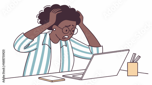 Frustrated woman working on laptop stressed person at desk problem solving digital struggle.