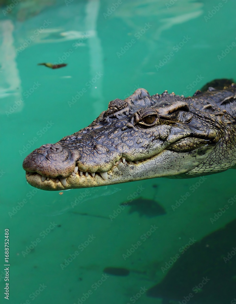 Fototapeta premium Croc's head emerging from turquoise water