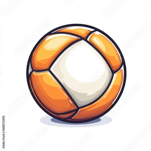 Creative illustration of a volleyball with an orange and white design on a plain background
