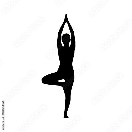 Yoga tree pose silhouette isolated on white background