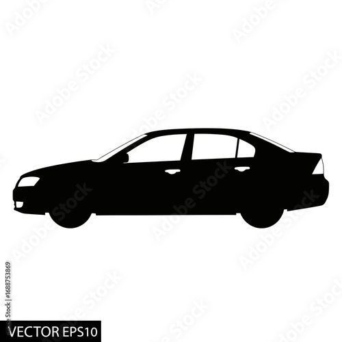 Black sedan car silhouette isolated on white background