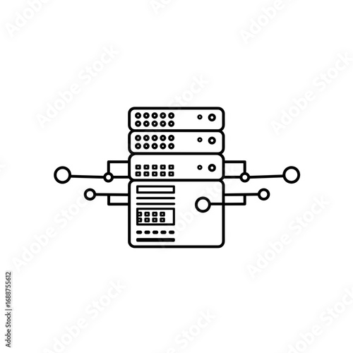 Server and database connection icon on transparent background