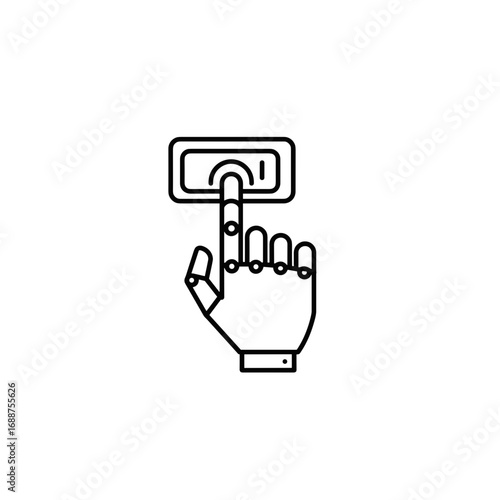 Hand touching touch screen button icon on transparent background