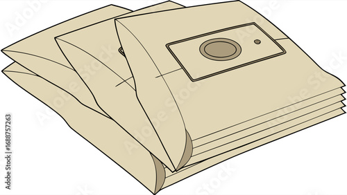 Stack of Beige Vacuum Cleaner Bags Household Cleaning Supplies Home Appliances Illustration.