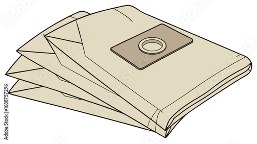 Stack of Beige Vacuum Cleaner Bags Replacement Dust Bags Home Appliance Parts Cleaning Supplies Illustration.