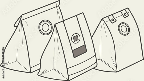 Three different types of paper bags packaging design product mockup flat lay illustration.