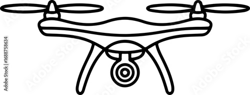 Continuous line art illustration of a sleek aerial drone with camera, symbolizing modern technology and innovation in flight
