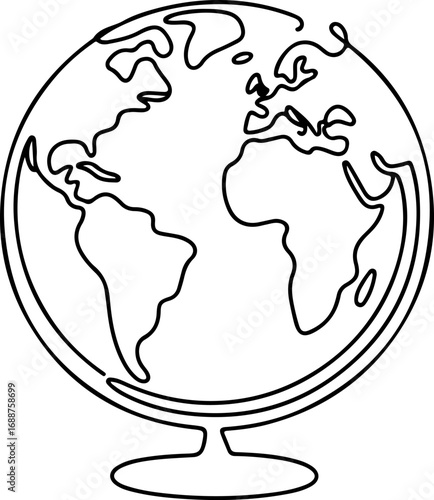 Continuous Line Art A World Globe, Simple and Educational Design