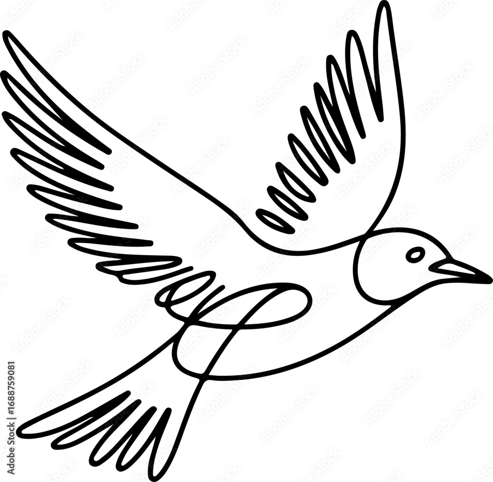 Fototapeta premium Flying bird in elegant continuous line art style, a minimalist vector illustration for logos