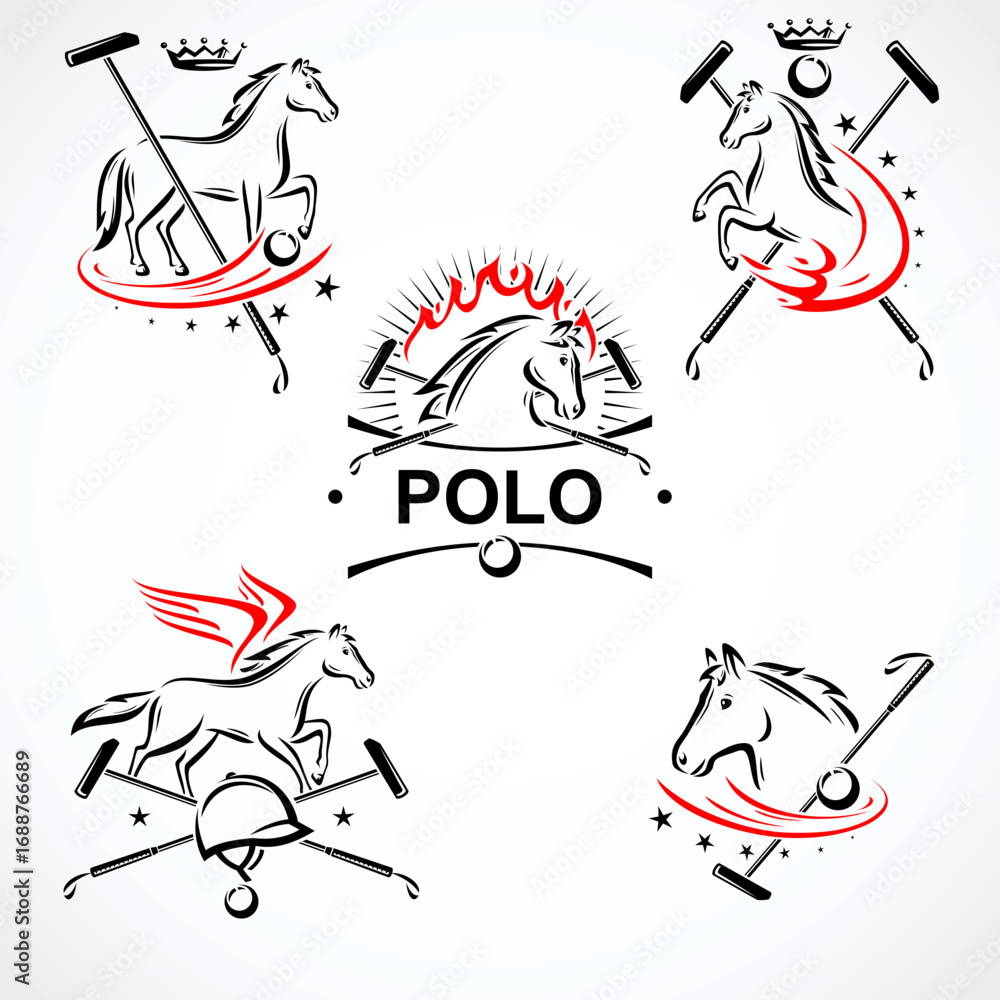 Obraz premium Horse polo labels and icon set. Collection icons horse polo. Vector