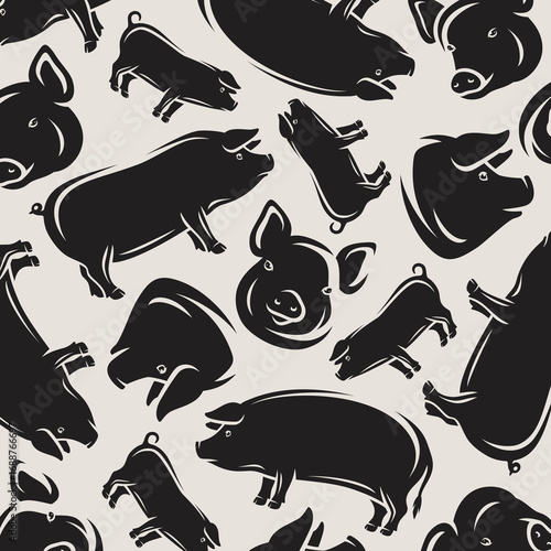 Pig background, pattern set. Collection icons pig. Vector 