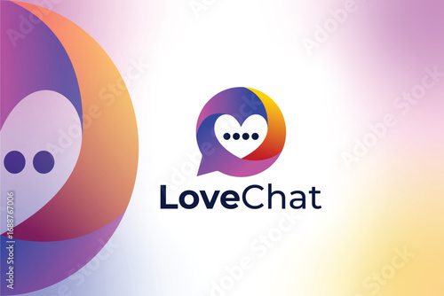 Romantic Chat Logo. Heart Talk, Love Message, Relationship App Symbol