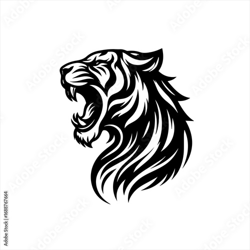 Wallpaper Mural Black tiger head roaring with tribal design elements Torontodigital.ca