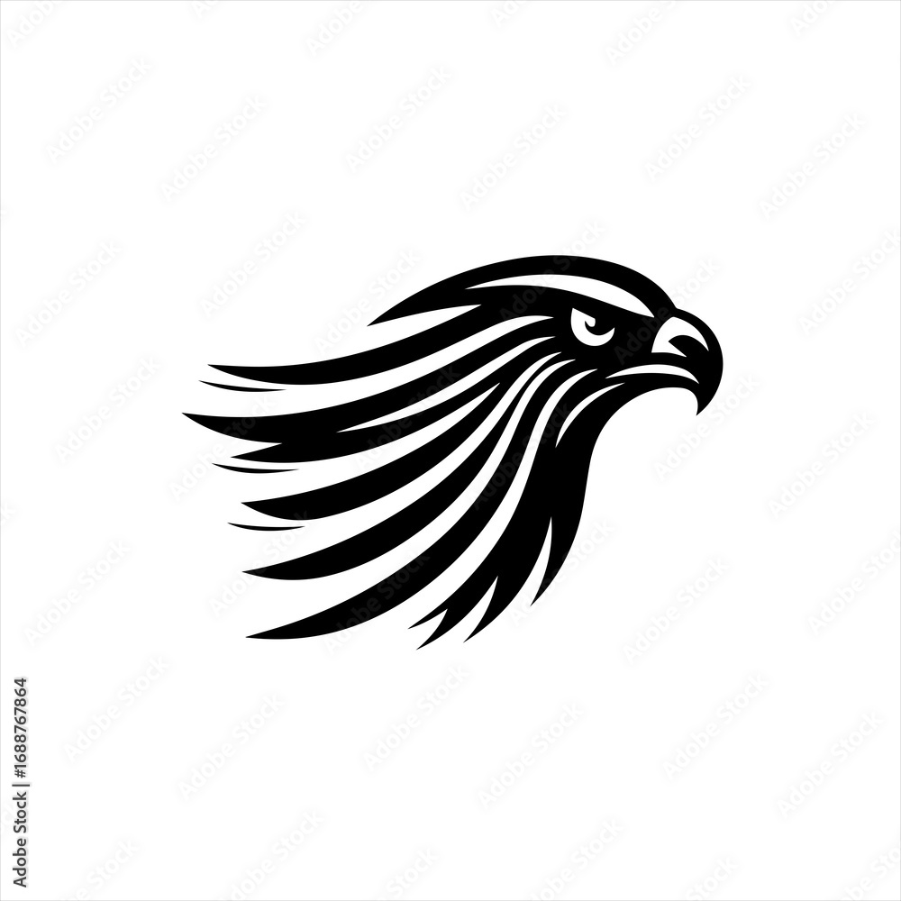 Obraz premium Stylized black eagle head silhouette with flowing feathers