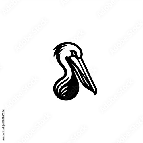 Stylized black and white pelican logo on a white background