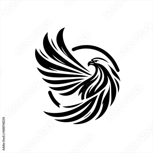 Stylized black eagle emblem with wings spread wide