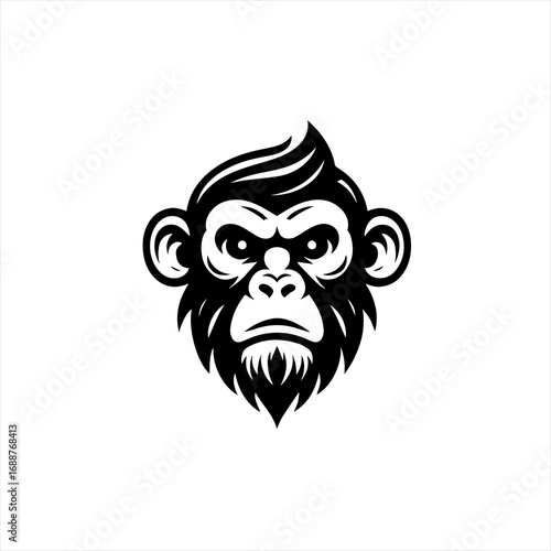 Stylized black and white monkey face logo