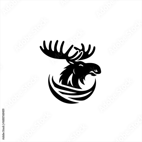 Black silhouette of a moose head with large antlers