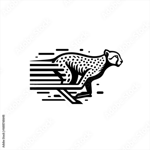 Black and white cheetah running fast with motion lines