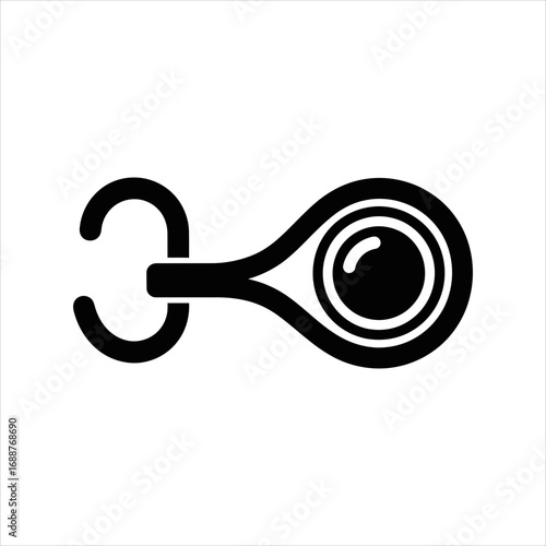 Black icon of a hook and eye fastener on white background sewing clothing