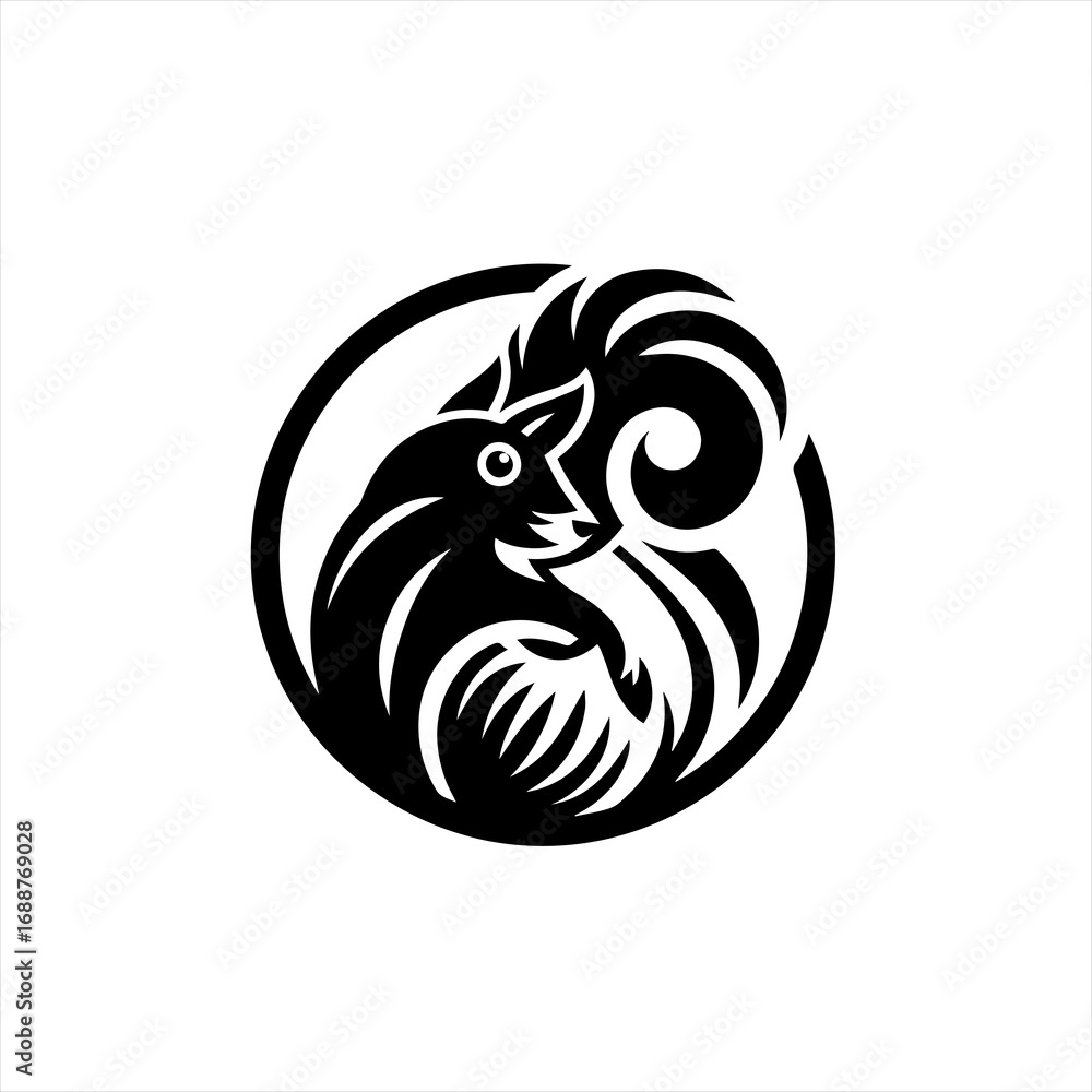Obraz premium Stylized black squirrel in circle logo design