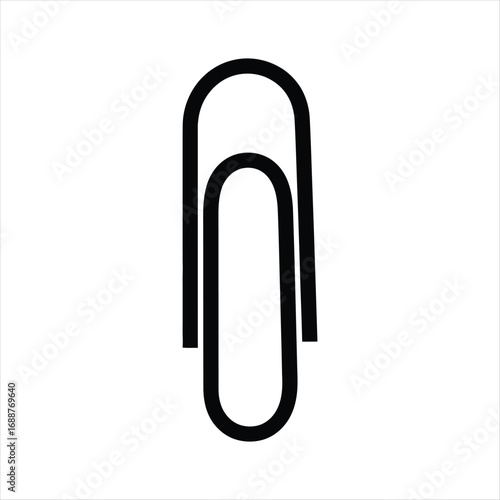 Black silhouette of a paperclip on a white background office supply stationery