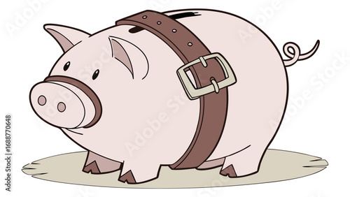 Cartoon piggy bank with belt savings finance budget money economy illustration design element.