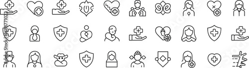 Healthcare icons set, medical symbols collection, hospital and doctor vector, nurse patient support, health insurance, protection, medicine, wellness illustrati