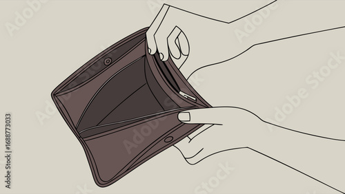 Empty Wallet Hands Showing Financial Difficulty Poverty Broke Line Art Illustration.
