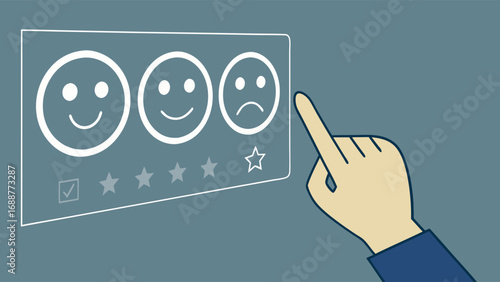 Feedback rating review customer satisfaction emoticon stars digital interface online happy unhappy selection choice opinion survey poll evaluation assessment score ranking appraisal judgment comment .