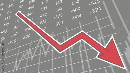 Financial Chart Showing Market Decline Red Arrow Pointing Downward Stock Market Trend Investment Loss Illustration.