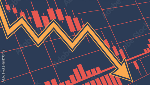 Financial Chart Showing Market Decline Stock Market Crash Business Loss Economic Downturn Investment Risk Decrease Recession Negative Trend Data Visualization Abstract Graph Arrow Down Chart Pattern .