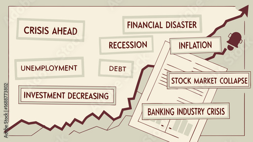 Financial Crisis Illustration Recession Inflation and Economic Downturn Stock Vector Graphic.