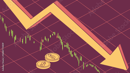 Financial Market Crash Downward Trend Stock Market Decline Investment Loss Economic Recession Currency Crisis Business Risk Financial Instability Bitcoin Crash Crypto Market Decline.