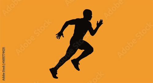 Dynamic silhouette of a male runner sprinting on a vibrant orange background, representing speed, athleticism, and active lifestyle.