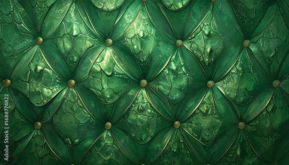 Fototapeta premium Luxurious emerald green tufted upholstery (1)